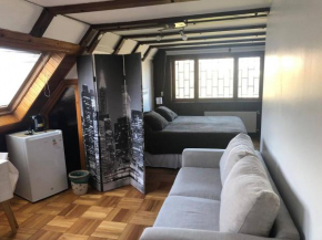 Gran habitación con baño privado y vista a la montaña, cerca de clínica alemana